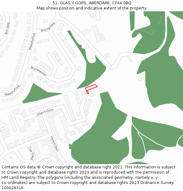 51, GLAS Y GORS, ABERDARE, CF44 0BQ: Location map and indicative extent of plot