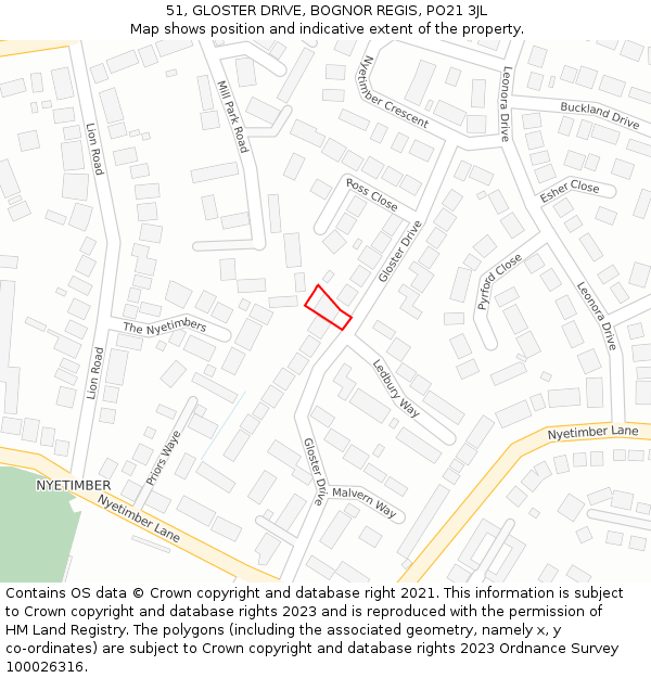 51, GLOSTER DRIVE, BOGNOR REGIS, PO21 3JL: Location map and indicative extent of plot