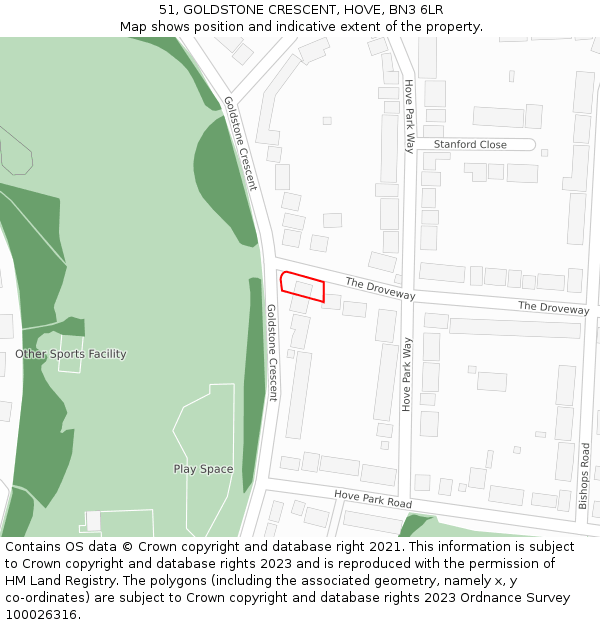 51, GOLDSTONE CRESCENT, HOVE, BN3 6LR: Location map and indicative extent of plot