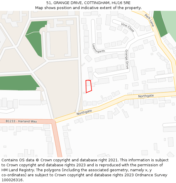 51, GRANGE DRIVE, COTTINGHAM, HU16 5RE: Location map and indicative extent of plot