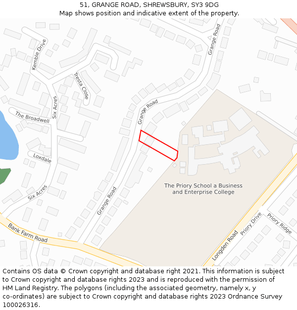 51, GRANGE ROAD, SHREWSBURY, SY3 9DG: Location map and indicative extent of plot
