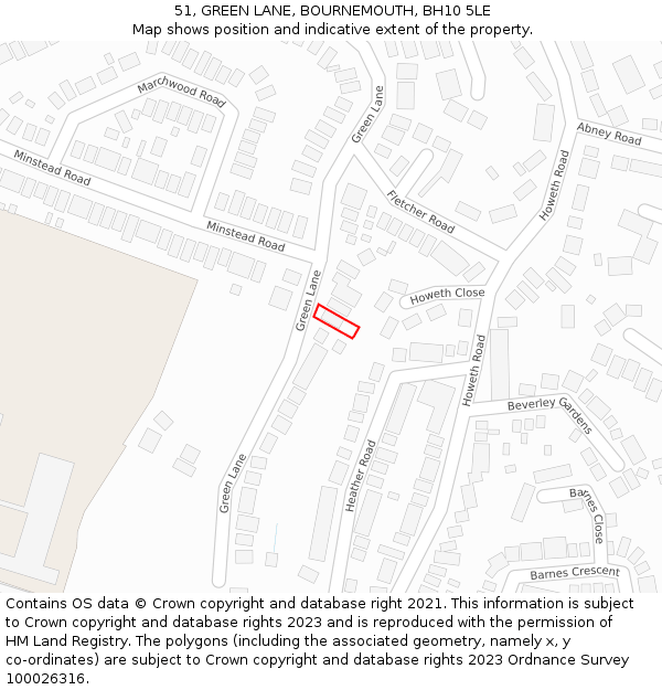 51, GREEN LANE, BOURNEMOUTH, BH10 5LE: Location map and indicative extent of plot