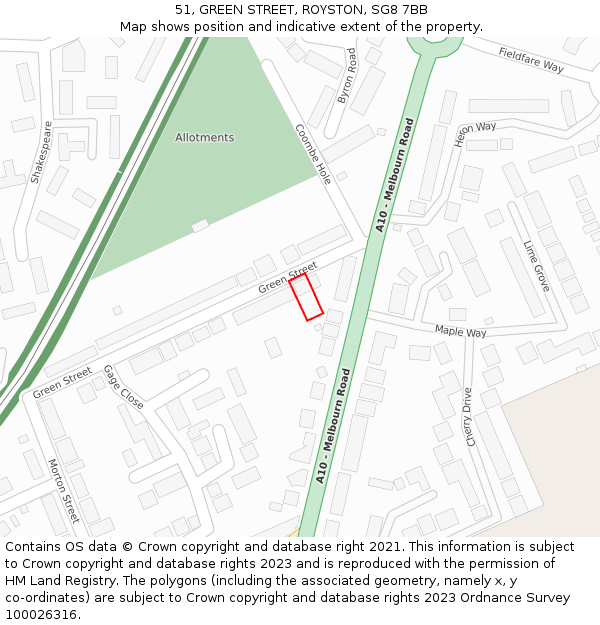51, GREEN STREET, ROYSTON, SG8 7BB: Location map and indicative extent of plot