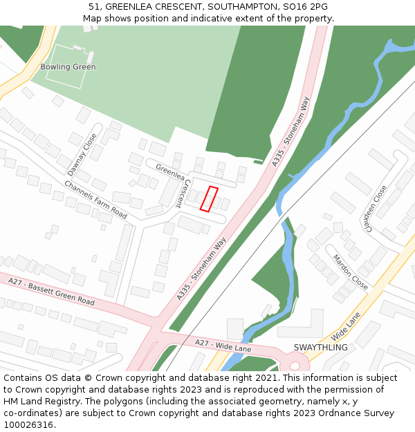 51, GREENLEA CRESCENT, SOUTHAMPTON, SO16 2PG: Location map and indicative extent of plot