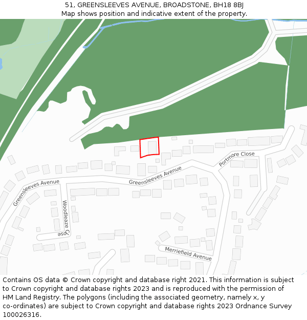51, GREENSLEEVES AVENUE, BROADSTONE, BH18 8BJ: Location map and indicative extent of plot
