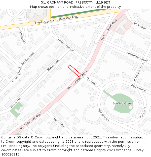 51, GRONANT ROAD, PRESTATYN, LL19 9DT: Location map and indicative extent of plot