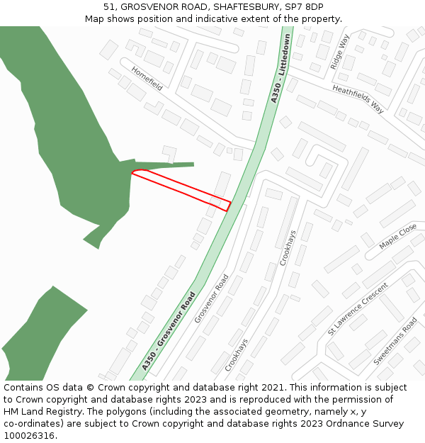 51, GROSVENOR ROAD, SHAFTESBURY, SP7 8DP: Location map and indicative extent of plot