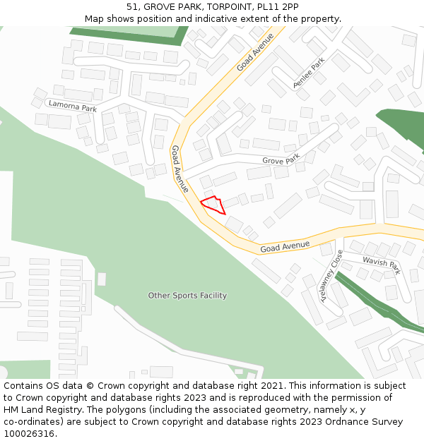 51, GROVE PARK, TORPOINT, PL11 2PP: Location map and indicative extent of plot