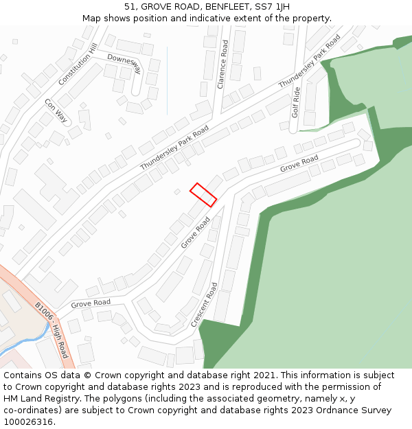 51, GROVE ROAD, BENFLEET, SS7 1JH: Location map and indicative extent of plot