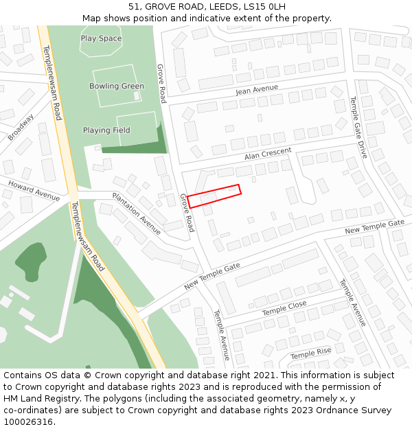 51, GROVE ROAD, LEEDS, LS15 0LH: Location map and indicative extent of plot