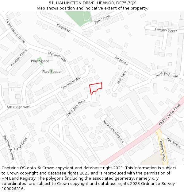 51, HALLINGTON DRIVE, HEANOR, DE75 7QX: Location map and indicative extent of plot