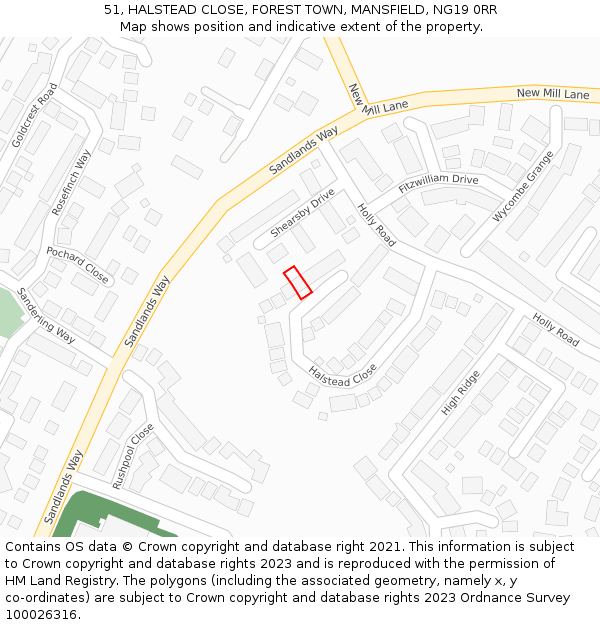 51, HALSTEAD CLOSE, FOREST TOWN, MANSFIELD, NG19 0RR: Location map and indicative extent of plot