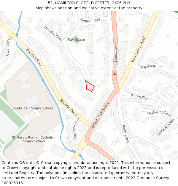 51, HAMILTON CLOSE, BICESTER, OX26 2HX: Location map and indicative extent of plot