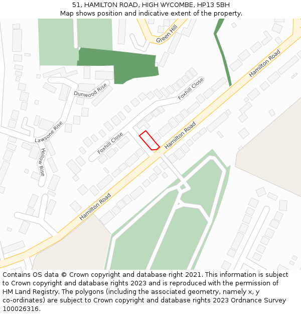 51, HAMILTON ROAD, HIGH WYCOMBE, HP13 5BH: Location map and indicative extent of plot