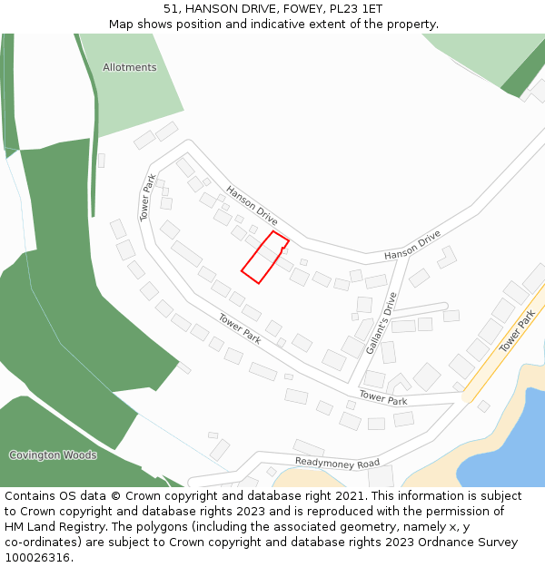 51, HANSON DRIVE, FOWEY, PL23 1ET: Location map and indicative extent of plot