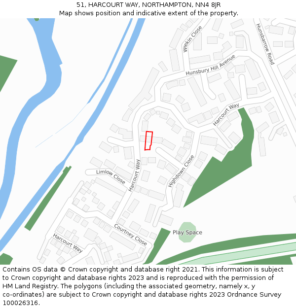 51, HARCOURT WAY, NORTHAMPTON, NN4 8JR: Location map and indicative extent of plot