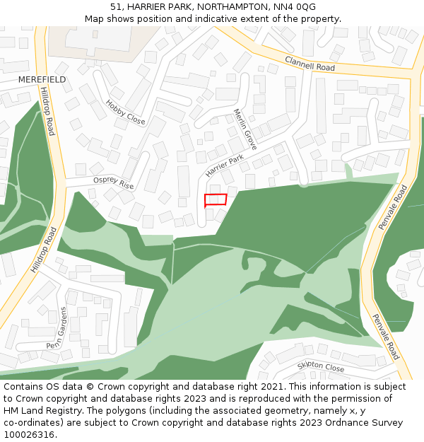 51, HARRIER PARK, NORTHAMPTON, NN4 0QG: Location map and indicative extent of plot