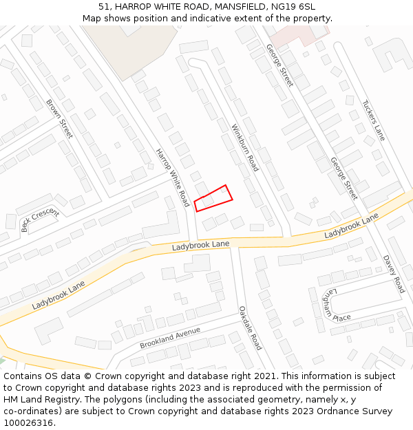 51, HARROP WHITE ROAD, MANSFIELD, NG19 6SL: Location map and indicative extent of plot