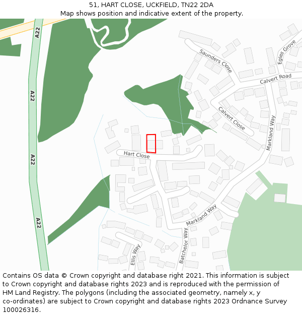 51, HART CLOSE, UCKFIELD, TN22 2DA: Location map and indicative extent of plot
