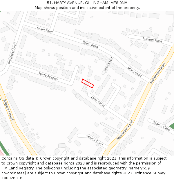 51, HARTY AVENUE, GILLINGHAM, ME8 0NA: Location map and indicative extent of plot