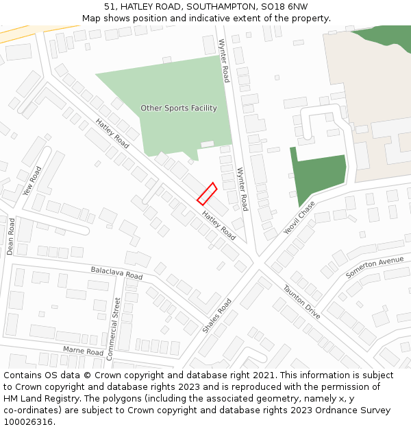 51, HATLEY ROAD, SOUTHAMPTON, SO18 6NW: Location map and indicative extent of plot