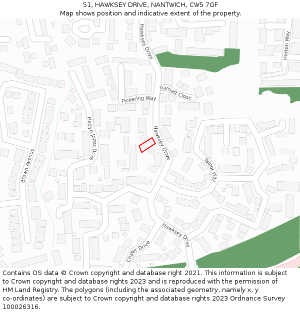 51, HAWKSEY DRIVE, NANTWICH, CW5 7GF: Location map and indicative extent of plot