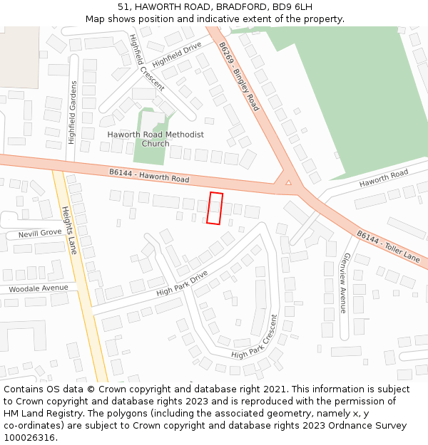51, HAWORTH ROAD, BRADFORD, BD9 6LH: Location map and indicative extent of plot