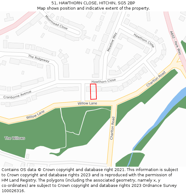 51, HAWTHORN CLOSE, HITCHIN, SG5 2BP: Location map and indicative extent of plot