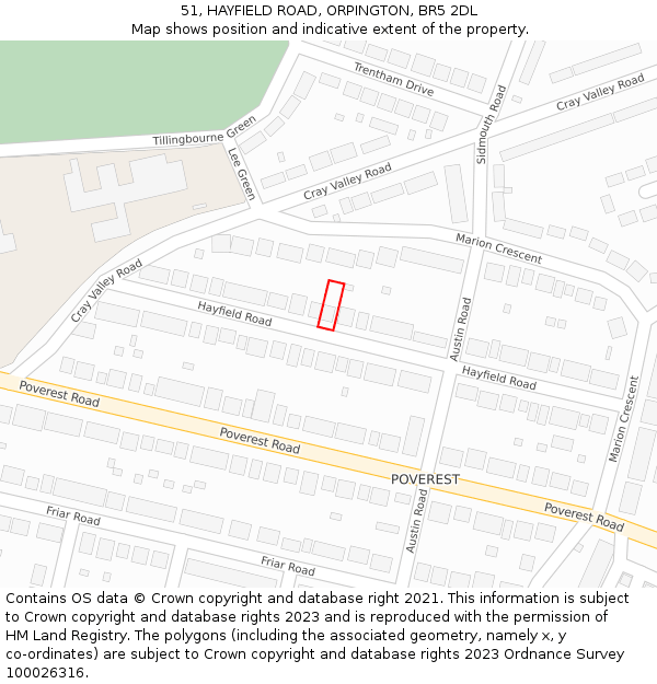 51, HAYFIELD ROAD, ORPINGTON, BR5 2DL: Location map and indicative extent of plot