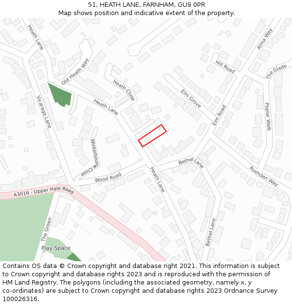 51, HEATH LANE, FARNHAM, GU9 0PR: Location map and indicative extent of plot