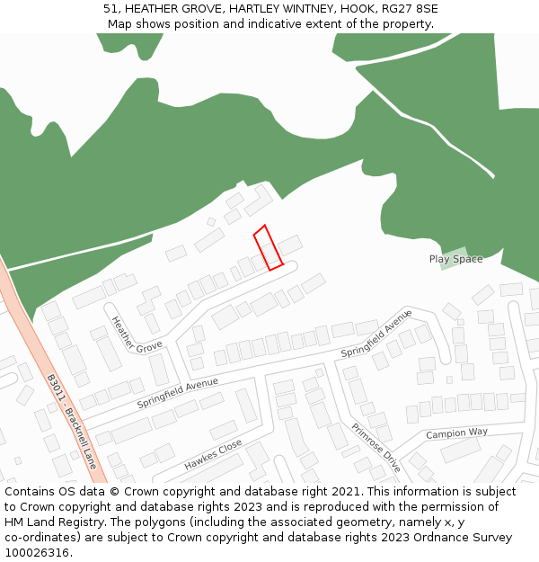 51, HEATHER GROVE, HARTLEY WINTNEY, HOOK, RG27 8SE: Location map and indicative extent of plot