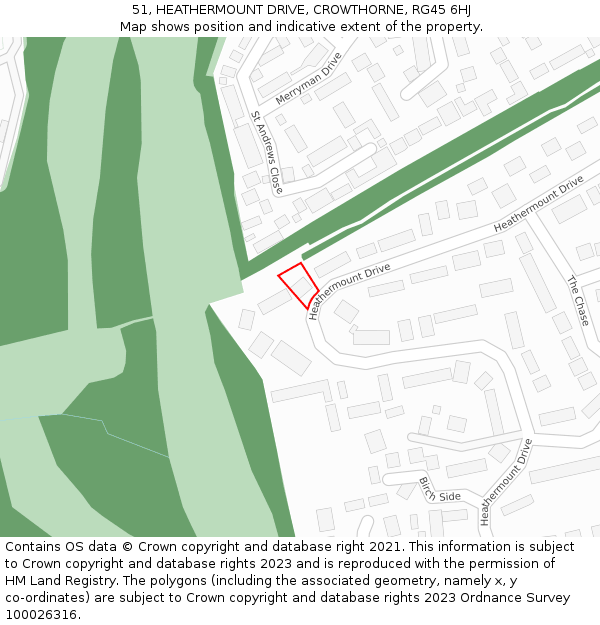 51, HEATHERMOUNT DRIVE, CROWTHORNE, RG45 6HJ: Location map and indicative extent of plot