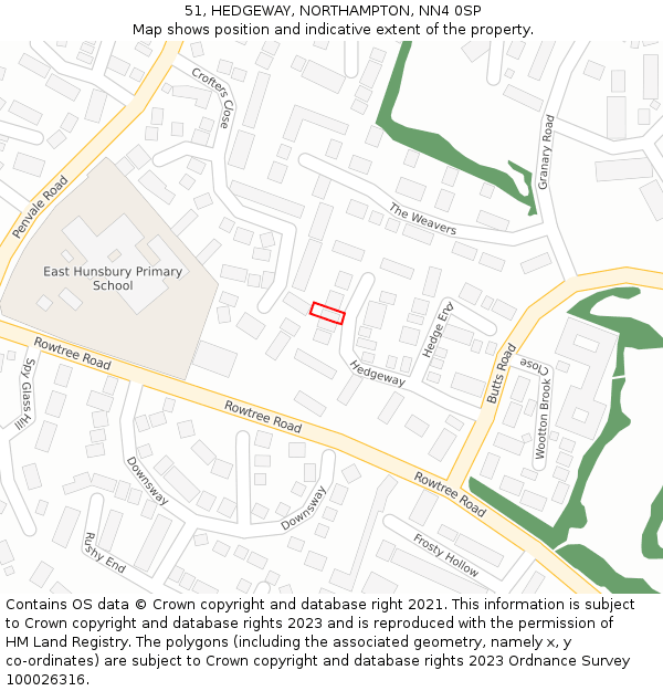 51, HEDGEWAY, NORTHAMPTON, NN4 0SP: Location map and indicative extent of plot