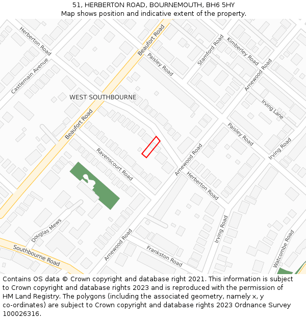 51, HERBERTON ROAD, BOURNEMOUTH, BH6 5HY: Location map and indicative extent of plot