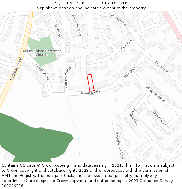 51, HERMIT STREET, DUDLEY, DY3 2BS: Location map and indicative extent of plot