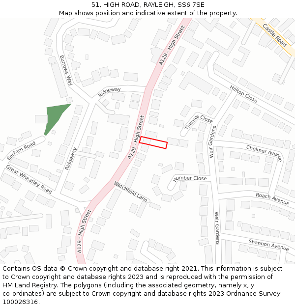 51, HIGH ROAD, RAYLEIGH, SS6 7SE: Location map and indicative extent of plot