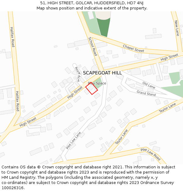 51, HIGH STREET, GOLCAR, HUDDERSFIELD, HD7 4NJ: Location map and indicative extent of plot