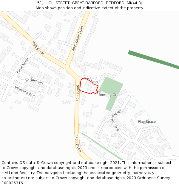 51, HIGH STREET, GREAT BARFORD, BEDFORD, MK44 3JJ: Location map and indicative extent of plot