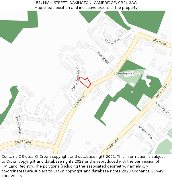 51, HIGH STREET, OAKINGTON, CAMBRIDGE, CB24 3AG: Location map and indicative extent of plot