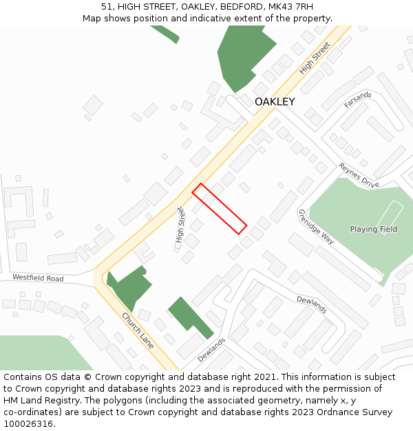 51, HIGH STREET, OAKLEY, BEDFORD, MK43 7RH: Location map and indicative extent of plot