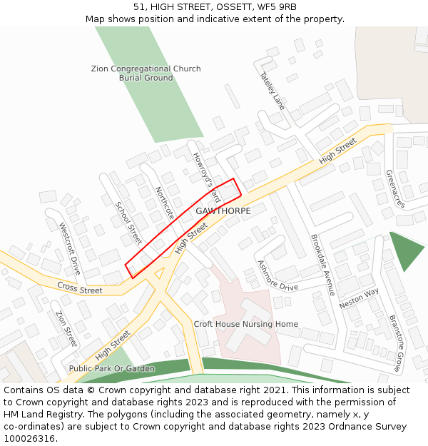 51, HIGH STREET, OSSETT, WF5 9RB: Location map and indicative extent of plot