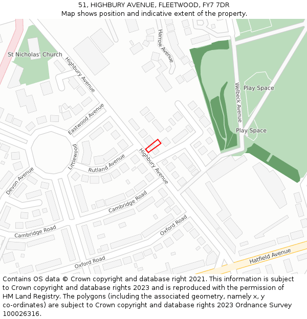 51, HIGHBURY AVENUE, FLEETWOOD, FY7 7DR: Location map and indicative extent of plot