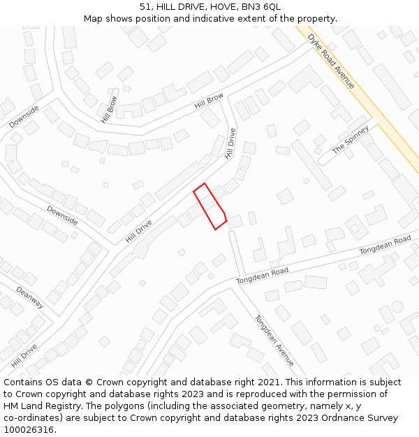 51, HILL DRIVE, HOVE, BN3 6QL: Location map and indicative extent of plot