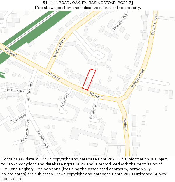 51, HILL ROAD, OAKLEY, BASINGSTOKE, RG23 7JJ: Location map and indicative extent of plot