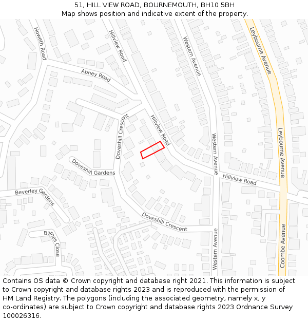 51, HILL VIEW ROAD, BOURNEMOUTH, BH10 5BH: Location map and indicative extent of plot