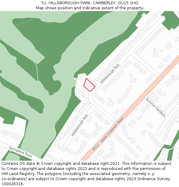 51, HILLSBOROUGH PARK, CAMBERLEY, GU15 1HG: Location map and indicative extent of plot