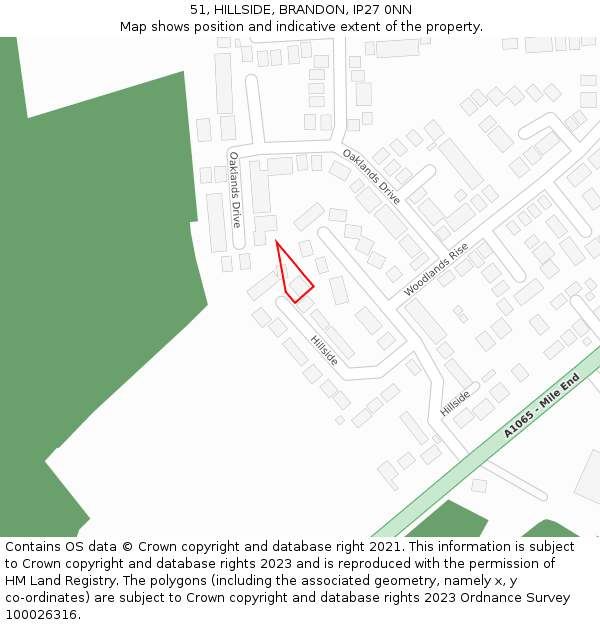 51, HILLSIDE, BRANDON, IP27 0NN: Location map and indicative extent of plot