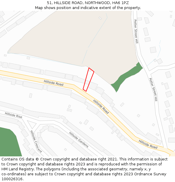 51, HILLSIDE ROAD, NORTHWOOD, HA6 1PZ: Location map and indicative extent of plot