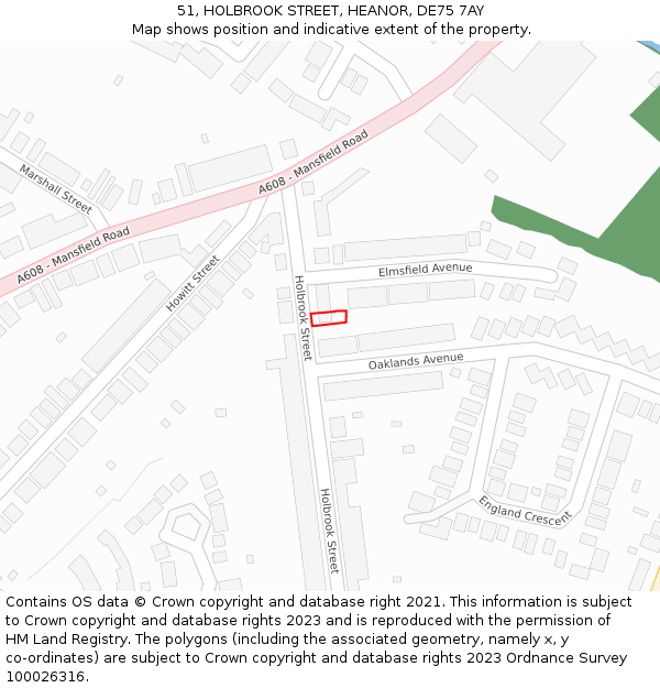51, HOLBROOK STREET, HEANOR, DE75 7AY: Location map and indicative extent of plot