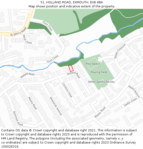 51, HOLLAND ROAD, EXMOUTH, EX8 4BA: Location map and indicative extent of plot